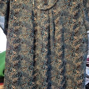 Blue and Black Pleated Blouse with Peter Pan Collar